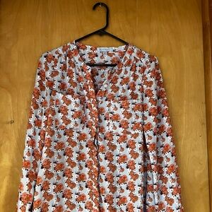 DownEast Floral Blouse - Orange and White